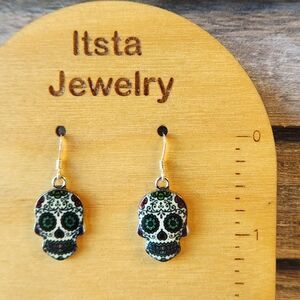 Sugar Skull Earrings on Sterling Silver French Earwires